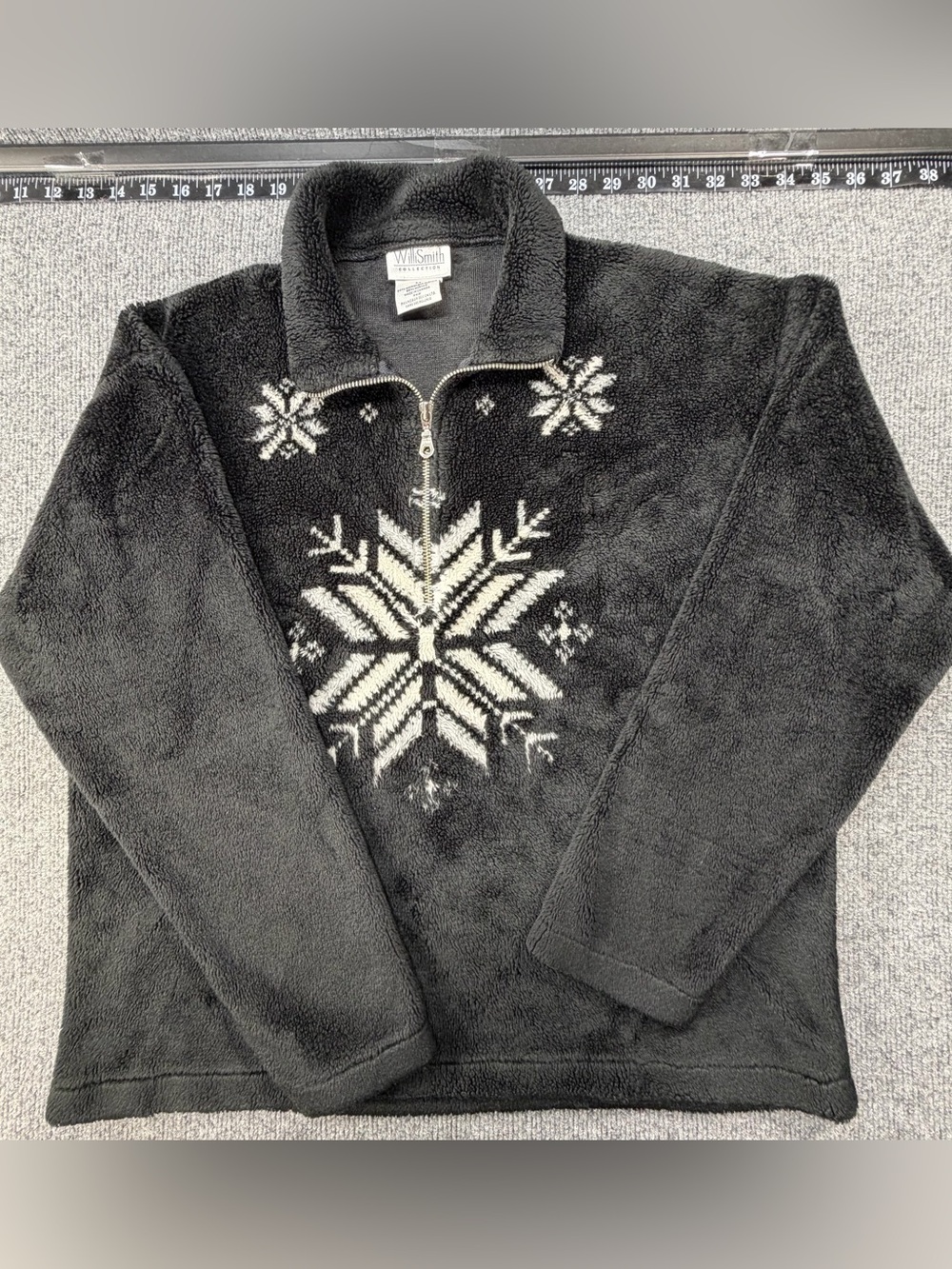 WilliSmith Collection Fleece Womens M Black Snowflake 1/4 Zip Nordic 22x23